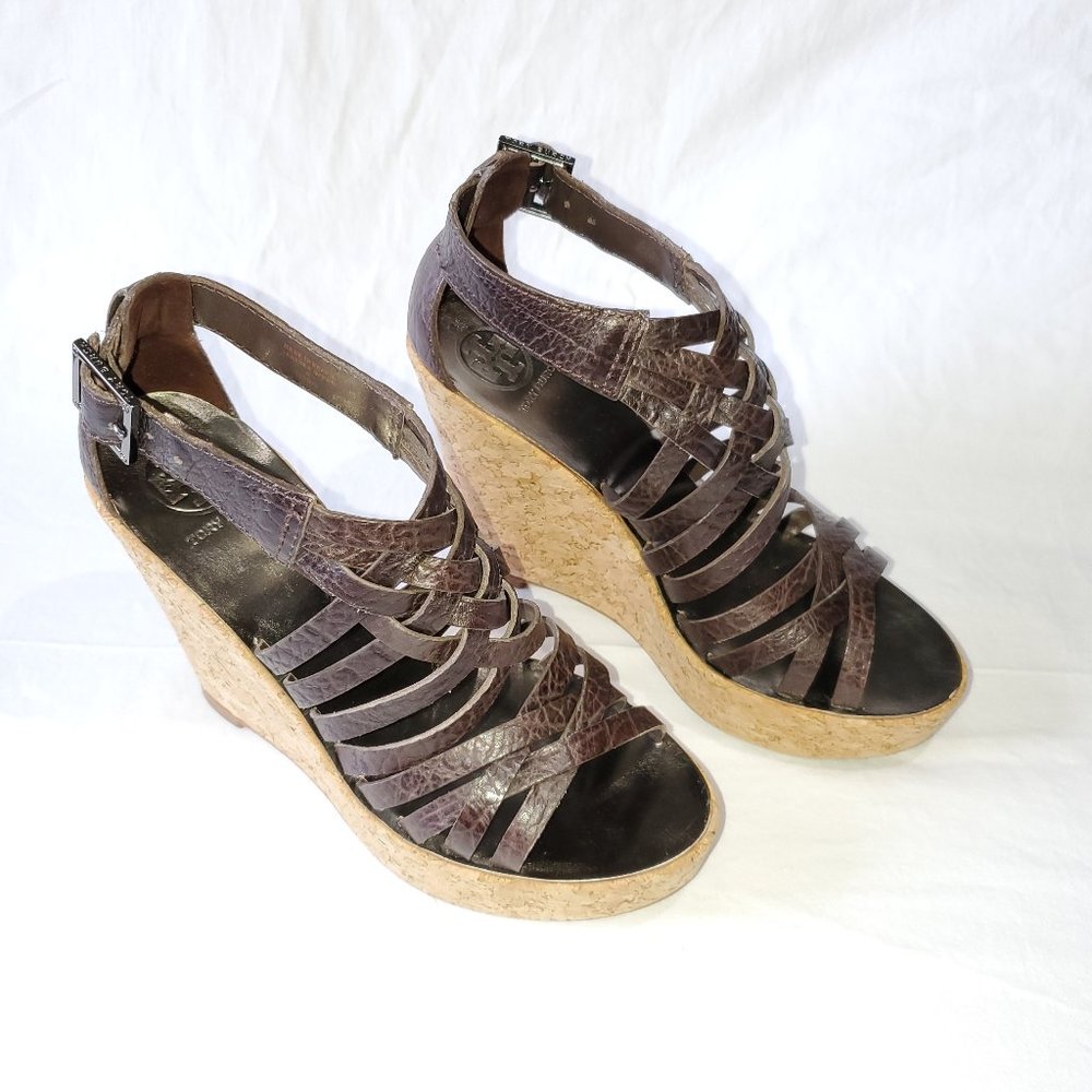 Tory Burch Anamarte Strappy Leather Cork Wedges